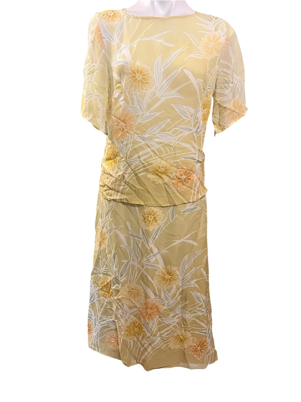 Tommy Bahama Silk Yellow Floral Midi Skirt Set